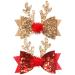 1/2/4 PIECES Toddler Deer Antler Hair Clips Reindeer Antlers Hair Bows For Girls Red Hair Bows Accessories To Wear Personalised Baubles 1 count (Pack of 1) Gold + Red