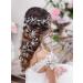 Catery Flower Bride Wedding Headband Silver Crystal Hair Vine Pearl Hair Band Braid Headpiece Bridal Hair Accessories for Women (B-Silver-40CM)