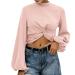 Lantern Long Sleeve Shirts for Women Trendy Solid Color Loose Fit Pullover Tops Casual Knot Front Turtneck Sweatshirts Large A01pink