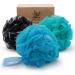 Shower Loofah Sponge Bath puff Large 75g XL for Women Men Kids Soft Mesh Pouf Body Scrubber Gentle Exfoliating shower Ball Buff Luffa with Bamboo Charcoal for Silky and Smooth Skin Cleansing 3pack Green