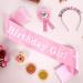 Princess Birthday Girl Decorations Set - Crown, Sash, Badge, Headband & Ribbon in Pink - Buy Online on GoSupps.com