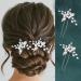 Heread Pearl Bride Wedding Hair Pins Silver Crystal Bridal Hair Pieces Leaf Hair Accessories for Women and Girls (Pack of 2) (A Silver)