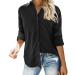Urchics Womens Casual Button Down Shirts Roll Up Long Sleeve Blouse Tops with Pockets Black Small