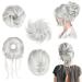 HOOJIH Messy Bun Hair Pieces  4 Pieces Messy Bun Straight Bun Hair Pieces for Women Wavy Tousled Updo Short Ponytail Hair Extensions Hair Scrunchies Large Bun with Elastic Band - Silver Gray