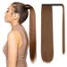 NANNAN Light Brown Ponytail Extension 24 Inch Long Straight Wrap Around Hair Piece Clip in Synthetic Fiber Hair for Women