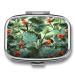 Pill Box Tropical Plants Print 2 Compartment Medicine Pill Case Pill Organizer Decorative Metal Portable Pill Box for Pocket Or Purse