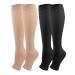 2 pairs of medical compression stockings women & men 20-30 mmHg class 2 open pointed sparkle support support stockings for varicose veins edema flight xxl black+beige