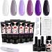 Morovan Poly Gel Nail Kit Poly Extension Nail Gel All In One Kit with Slip Solution Glitter Color Changing Poly Gel Nail French Nail Art Equitment DIY Poly Gel Kits for Starter Professional (6 Colors White Purple Black)