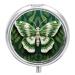 Round Pill Box White Moth Print 3 Compartment Medicine Pill Case Print Pill Organizer Decorative Metal Portable Pill Box Pocket Pill Box Style