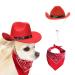 Awocan dog cowboy hat and bandana scarf dog cat sombrero puppy hat dog cat costume cosplay puppy pet pet dog vacation pet party decoration (red) red
