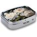 White Peony Print Pill Box - Decorative 2 Compartment Portable Medicine Organizer for Travel | Stylish Metal Pill Case - Buy Online on GoSupps.com