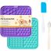 Licky Mats for Dogs Pack of 2 Licky Mats With Spatula - Dogs Accessories Bathing Training Pad With Strong Suction Cup - Slow Pet Feeder For Food Treats Peanut Butter (Light Blue/Purple) - Buy Online on GoSupps.com