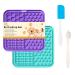 Licky Mats for Dogs Pack of 2 Licky Mats With Spatula - Dogs Accessories Bathing Training Pad With Strong Suction Cup - Slow Pet Feeder For Food Treats Peanut Butter (Light Blue/Purple)