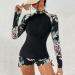 oelaio Women 2 Piece Rash Guard with Boy Shorts Bathing Suit with Chest Padded Leaves Print Zip Front Athletic Tops Two White - Buy Online on GoSupps.com