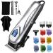 Hair Clippers for Men Cordless, 5 Hours Mens Hair Clippers for Hair Cutting with 10 Combs 1/64''-1'', Barber Clippers Kit with Scissors, Cape (Silver)