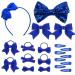 BekeCidi 20 pieces bow hairdress set loop hair pin sequin bow hair clip loop bitch rubber band bow loop for girls children (blue)