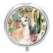 Round Pill Box White Alpaca Watercolor Painting and Cactus Print 3 Compartment Medicine Pill Case Print Pill Organizer Decorative Metal Portable Pill Box Pocket Pill Box