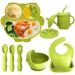 Auvstar baby children's tableware set silicone baby dishes with suction cup children's plates sets non -slip baby plates bpa free children eat cutlery set with escutor bowl bib bat (green)