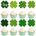 JarThenaAMCS 24Pcs St. Patrick's Day Cupcake Toppers Plaid Stripe Dot Green Shamrock Cupcake Picks for Irish Holiday Wedding Lucky One Birthday Party Cake Decorations 8 Styles
