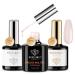 Modelones Pink Builder Gel with Base and Top coat 3Pcs No Wipe Top and Base Coat Gel Nail Polish with Gel Builder for Nails Hard Gel Nail Strengthener Extension Builder Gel in a Bottle Pink Clear