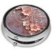 Rose Gold Floral Print Pill Box - Elegant 3 Compartment Metal Organizer for Travel & Pocket - Stylish Mini Medicine Storage Case with Mirror - Buy Online on GoSupps.com