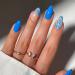 Flower Press on Nails Almond Small Flowers Medium Press on Nails Blue Fake Nails Cute Floral Glue on Nails Reusable Stick on Nails - 30Pcs Medium Almond Flowers False Nails Set almond flower5