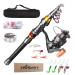 Fishoaky fishing rod set carbon fiber coil with combination pole and telescopic fishing with fishing cord fishing hooks spool carrying bag for adults salt water and fresh water travel 2.4 meters