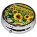 Beautiful Sunflower Round Pill Box - 3 Compartment Travel Organizer for Vitamins & Medications - Buy Online on GoSupps.com