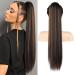 Reecho ponytail extension 28 "Long Straight Drawstring Pony Hair Extension Synthetic Pony Tail Hairpiece for Women - Chestnut Brown with Blonde Hightlights Chestnut Brown With Blonde Highlights