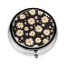 Small White Flowers Portable Metal Pill Box Round Mini 3-Compartment Plastic Insert hinged Fastening Design Suitable for Small Pills Must-Have for Travel