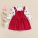 Baby Girl Clothes Set | Long Sleeve Flower Bodysuit Romper & Corduroy Overall Dress | Infant Outfits 12-18 Months (Red) - Buy Online on GoSupps.com