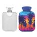 Hot Water Bottle 2L with Cover Coconut Tree Tropical Plants Rainbow Hot Water Bag for Pain Relief Hand Feet Warmer Winter