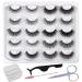 Leezead 10 Pairs of Reusable Eyelashes Natural Look False Lashes Pack Handmade Fluffy False Eyelashes 3D Volume Faux Mink Lashes Pack Waterproof Fake Eyelashes with Eyelashes Tools for Women Girls Eyelashes A