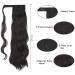 FESHFEN Long Wavy Ponytail Extension 60cm - Darkest Brown to Black - Synthetic Hairpiece for Women - Clip in Curly Ponytail - Buy Online on GoSupps.com