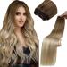 LAAVOO TREEN Extensions Real Hair Ombre Blond Sew In Weft Real Hair Extensions Light Brown Balayage Ashblond Trying Platin Blond Real Hair Extensions Sewing Sew 55cm 100g #8/16/60 55cm 1.23/60