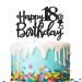Tenhaisi Glitter Black Happy 18th Birthday Cake Topper 18th Birthday Party Decoration - 18 and Fabulous Birthday Topper for Cake - Cheers To 18 Years Wedding Anniversary/Birthday Party Decoration