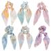 Cutewing Hair Scrunchies Scarf Chiffon Hair Scarf Ties Ponytail with Scarf Tie Dye hair scarves Strong Elastic Hair Scrunchy Hair Bows Hair Bands Hair Accessories for Women Girls with 6PCS NO9A