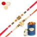 Ghasitaram Gifts Rakhi for Brother Rakhis Online - Set of 2-6971 and R-2110 Rakhi Threads with 100 GMS of Dryfruits Mix Can