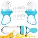 Baby Food Feeder Fresh Food - 2 Pack Fruit Feeder Pacifier 6 Different Sized Silicone Pacifiers | Baby Food Dispensing Spoon | Baby Feeding Set | Fresh Frozen Fruit Teething Toy (Light Blue)