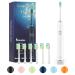 7am2m Sonic Electric Toothbrush with 6 Brush Heads for Adults and Kids Wireless Fast Charge One Charge for 60 Days 5 Modes with 2 Minutes Built in Smart Timer Electric Toothbrushes(White) No Travel Case White