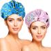 YISUN Shower Caps for Women - 2 PACK Double Layer Waterproof Bath Cap with Oxford Elastic Band Reusable Shower Caps