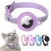 Mouyou Airtag cat neck band leather Airtag collar cat with safety clasp collar with holder Airtag case for tracking big cat and small dog adjustable from 28-37cm purple