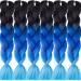 LDMY Jumbo Braiding Hair Extensions-Ombre 2 Tone Black Blue Jumbo Braids 6pcs/pack 100g/pc 08