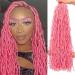 7Packs Pink Faux Locs 24 Inch Crochet Hair For Black Women New Soft Locs Curly Wavy Pre-Looped Faux Locs Goddess Synthetic Fiber Hair Extensions(Pink) 24 Inch Pink