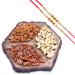 Ghasitaram Gifts Rakhi Gifts for Brothers Dryfruit - Hexagon Log Platter with Cashews Almonds and Chilly Raisins with 2 Pearl Rakhis