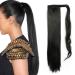 26 Inch Long Straight Wrap around Ponytail Extensions Synthetic Clip in Ponytail Hair Extensions Hairpiece for Women- Dark Black