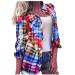 RFNIU Womens Plaid Color Shirts Fashion Multicolor Matching Pockets Buttons Cardigan Tops Loose Long Sleeve Tunic Blouse, 01_red, Large