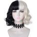 AMZCOS black and light blonde wig with necklace choker for women cosplay costume short corrugated bob wig with pony for Halloween party