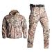 HANWILD Men's Tactical Jacket and Pant Military Soft Shell Suits Polar Fleece Winter Outdoor Camouflage Hooded Multicam Cp Medium