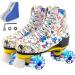 RESLIDE Roller Skates Women Men High Top 4 Wheels Shiny Shoes PU Leather Graffiti/Rainbow/Pure Colors for Your DIY Design with Bag Packed White Graffiti with Flash Wheels 36